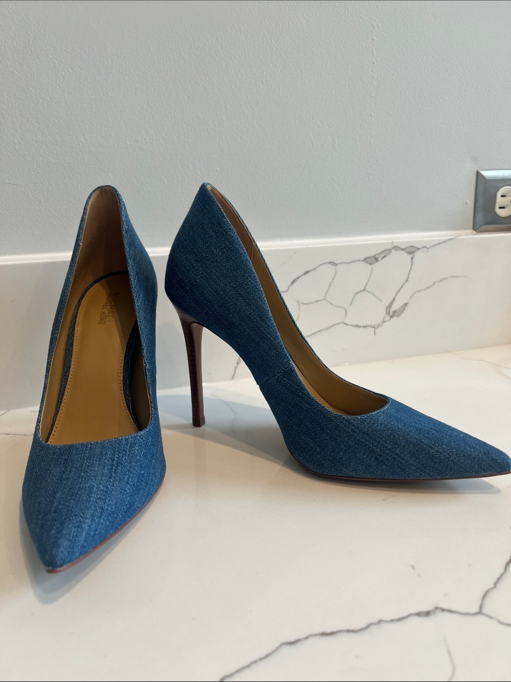 Michael Kors Denim Pointed Toe Stiletto Pumps - Blue